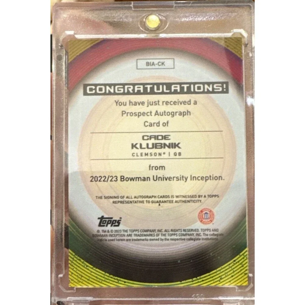 Cade Klubnik 1st 2022-23 Bowman Inception University Auto #BIA-CK Clemson